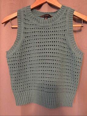 White House Black Market Openwork Cropped Knit Tank in Sage